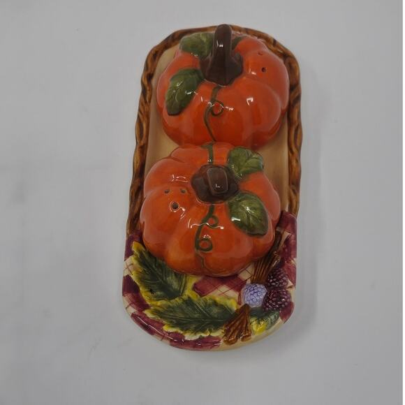 Bella Casa by Ganz Pumpkin Salt & Pepper Shakers and Butter Dish Tray - Picture 3 of 11